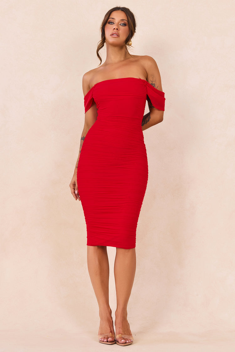 Main Character Mesh Midi Dress - Red for women