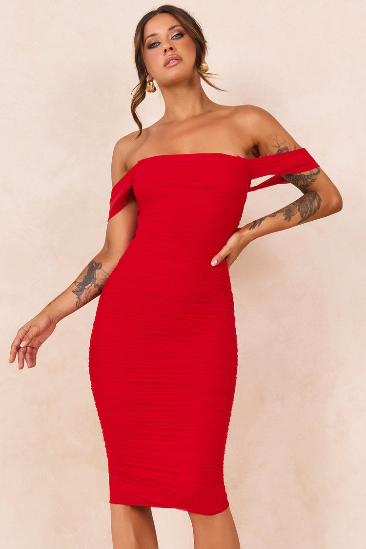 Main Character Mesh Midi Dress - Red for women