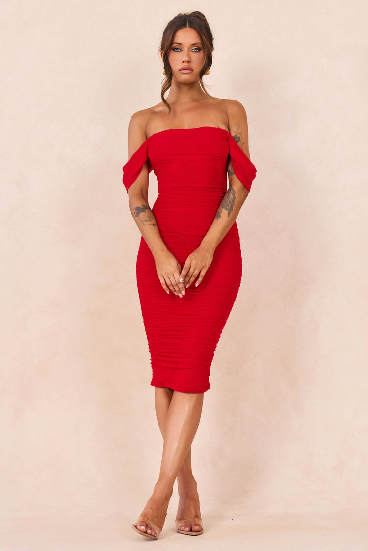 Main Character Mesh Midi Dress - Red for women