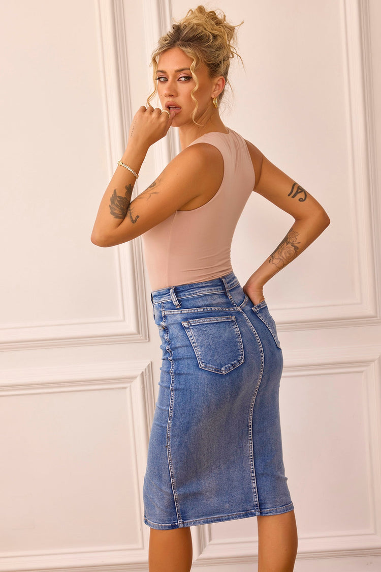 Midnight Sun Denim Midi Skirt - Blue for women