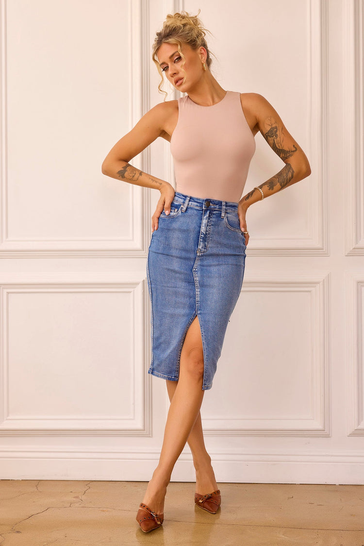 Midnight Sun Denim Midi Skirt - Blue for women