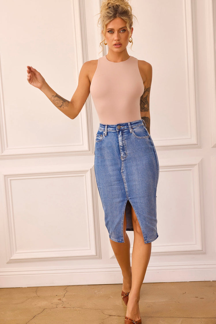 Midnight Sun Denim Midi Skirt - Blue for women
