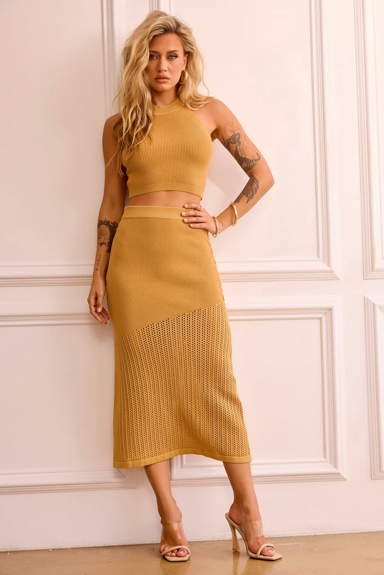 Miranda Knit Midi Skirt - Mustard for women