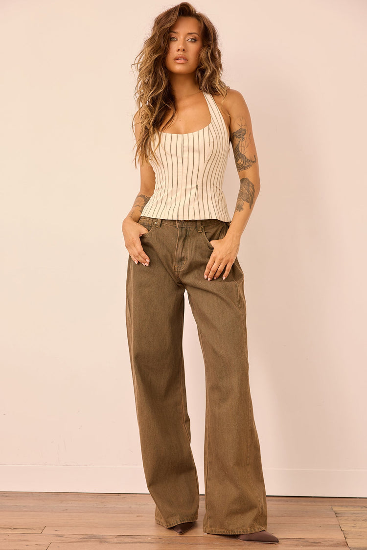 Monroe Vintage Denim Jeans - Olive Khaki for women