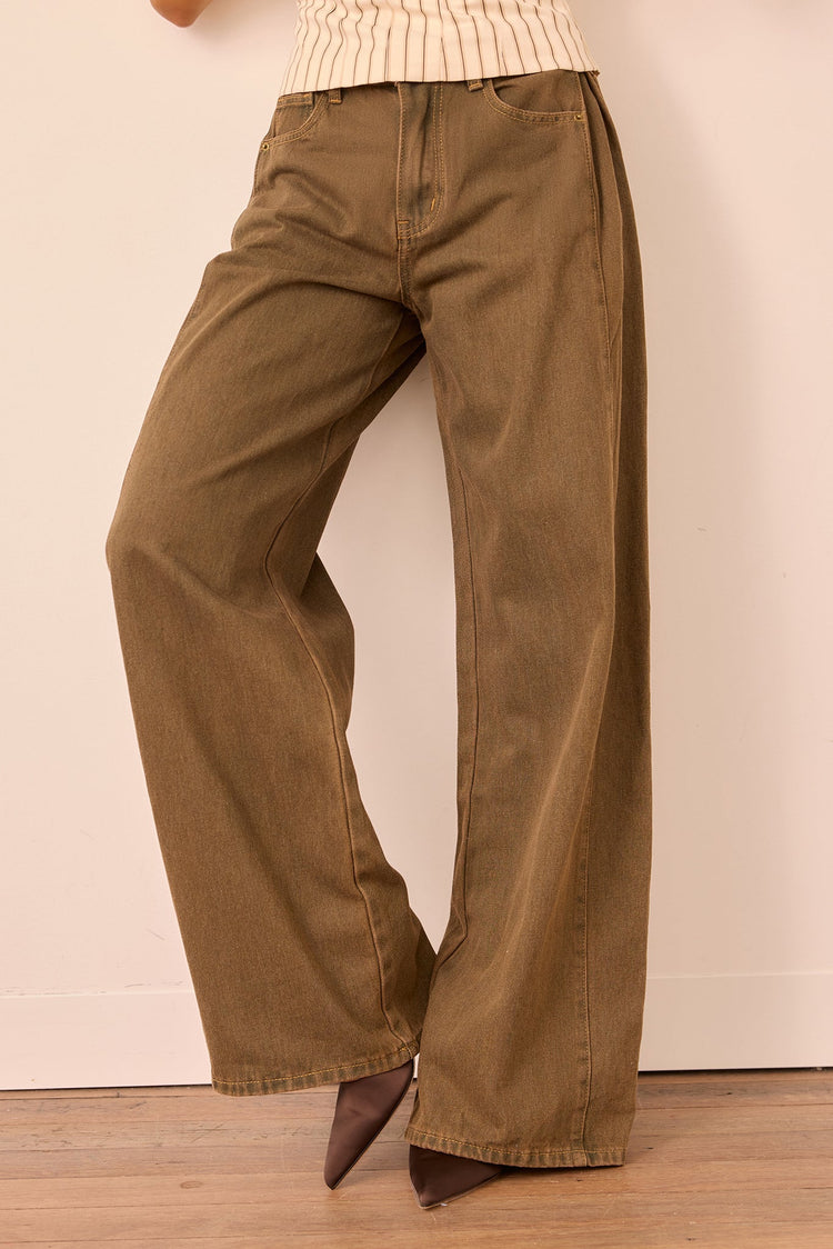 Monroe Vintage Denim Jeans - Olive Khaki for women