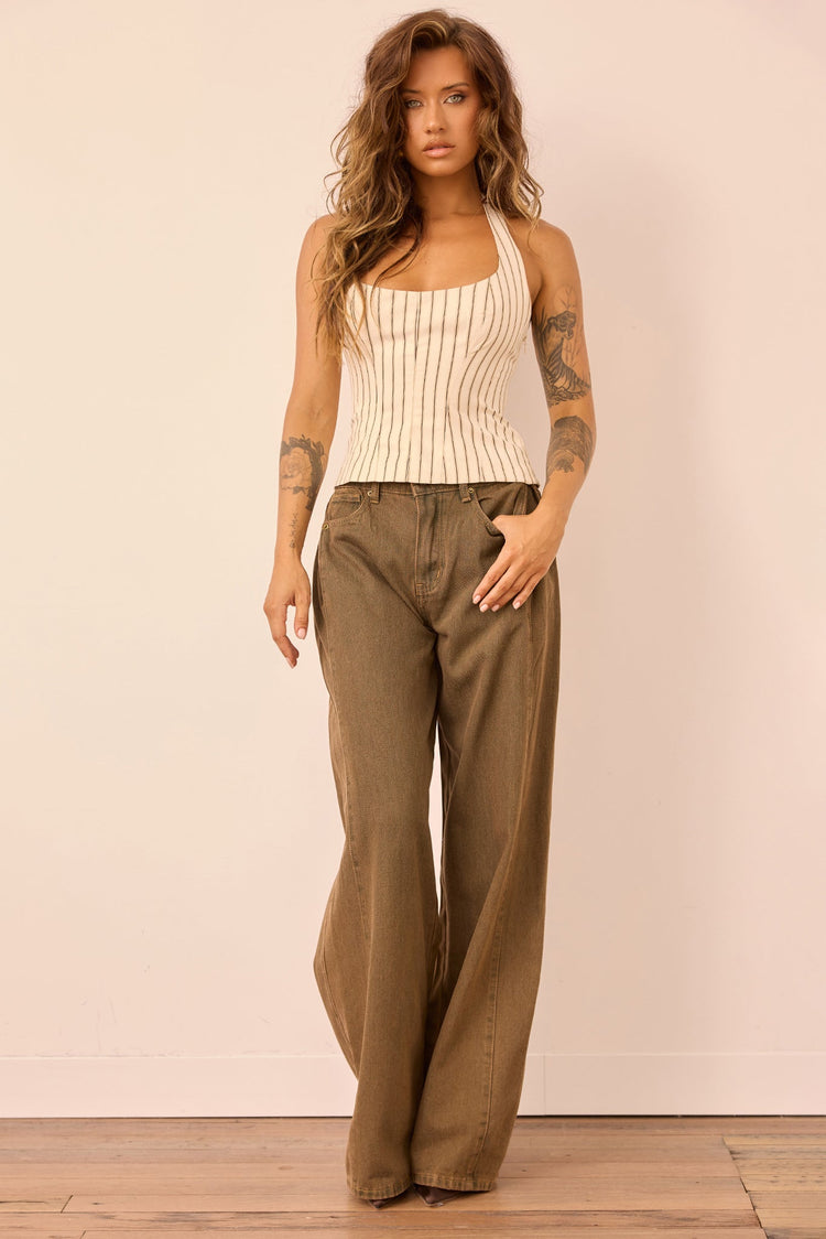 Monroe Vintage Denim Jeans - Olive Khaki for women