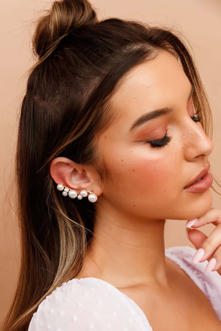 Moon Song Ear Studs - White Gold for women