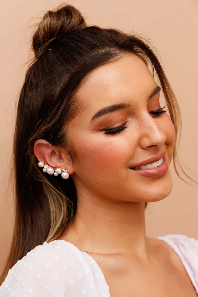 Moon Song Ear Studs - White Gold for women