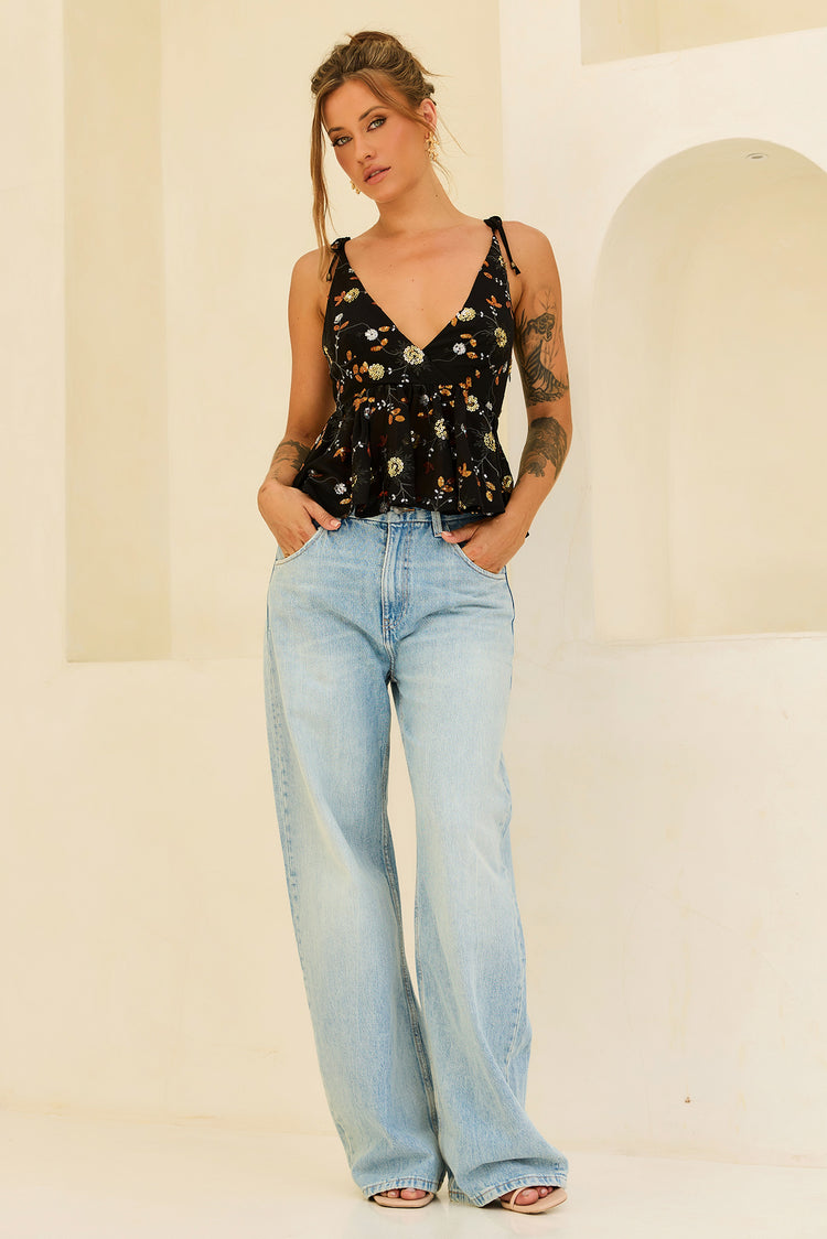 Moonbeam Luxe Sequin Chiffon Top - Black for women