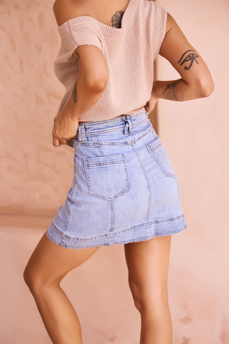 More Is More Denim Mini Skirt - Washed Blue for women