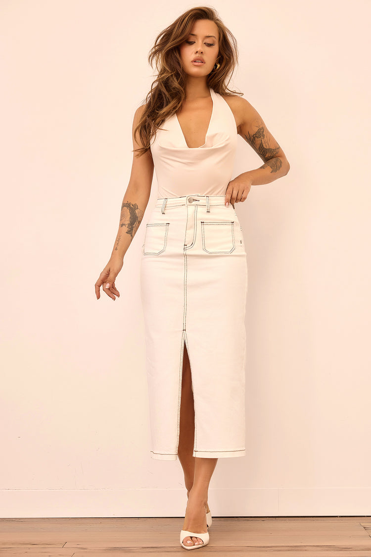 Morning Sky Denim Midi Skirt - White for women