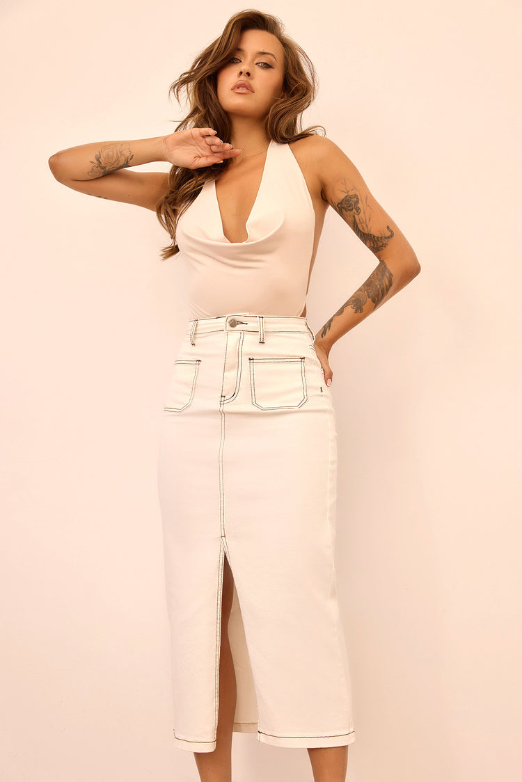 Morning Sky Denim Midi Skirt - White for women