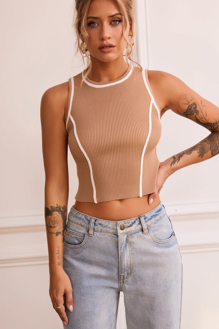 My Little Micro Knit Top - Camel for women