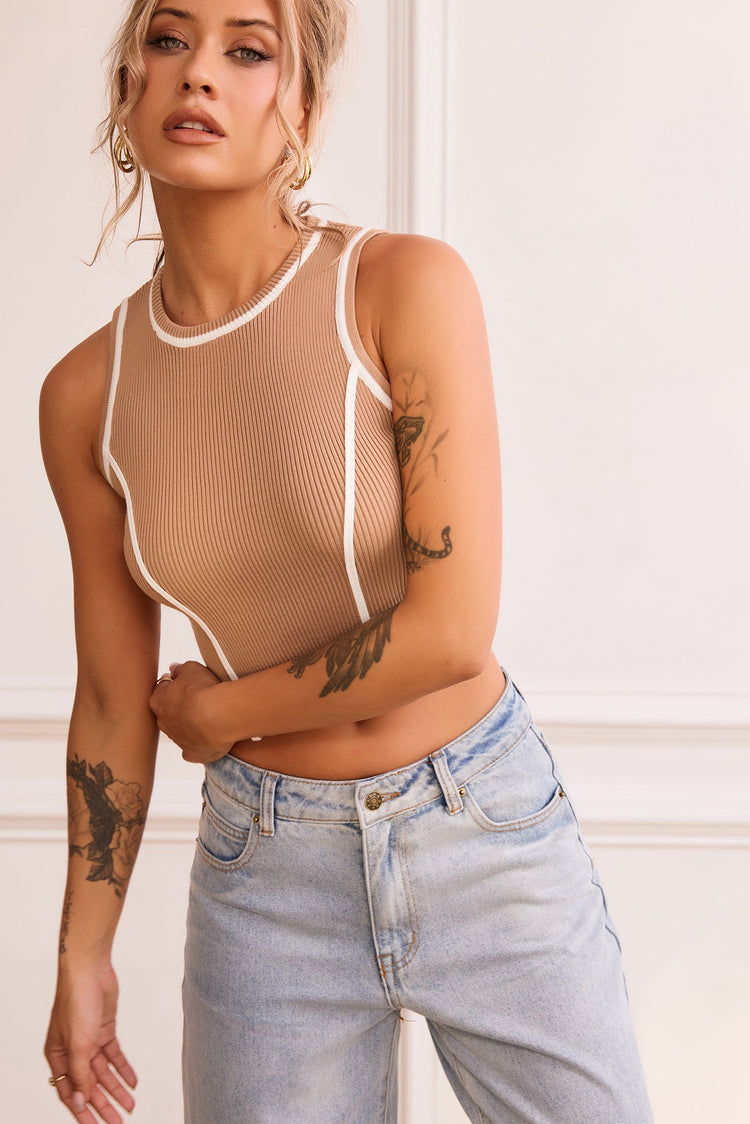 My Little Micro Knit Top - Camel for women