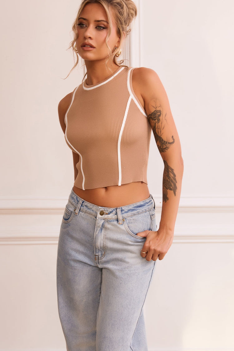 My Little Micro Knit Top - Camel for women
