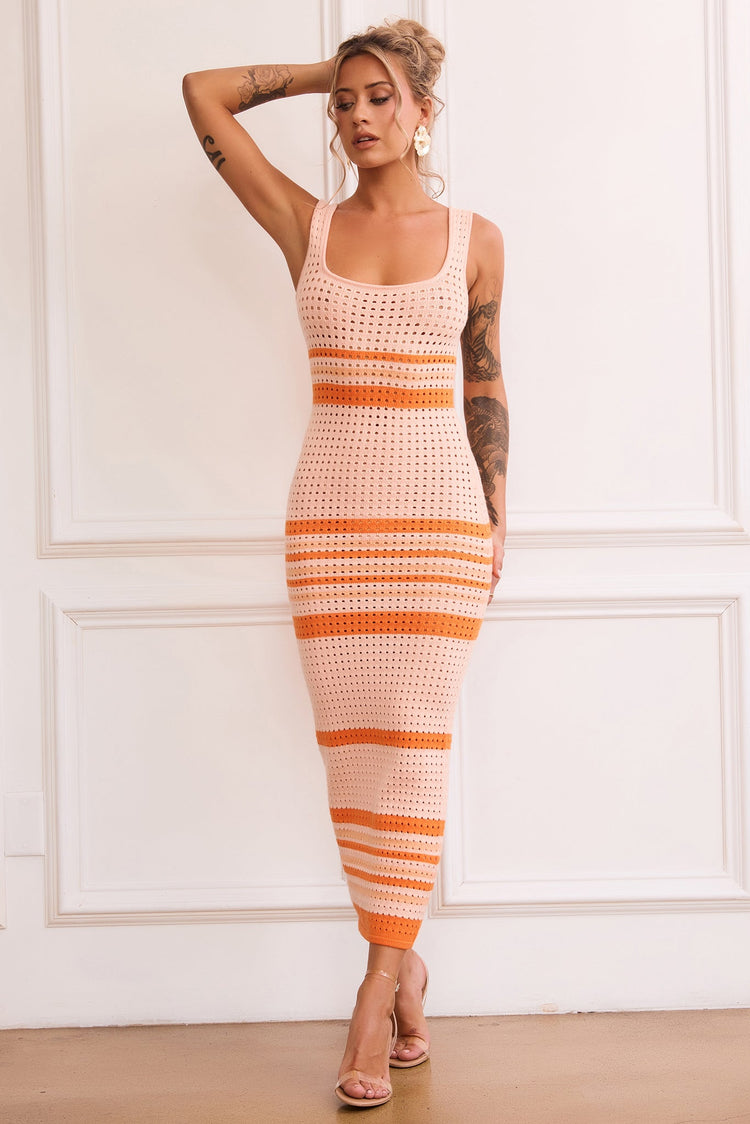 New Flow Knit Midi Dress - Orange for women