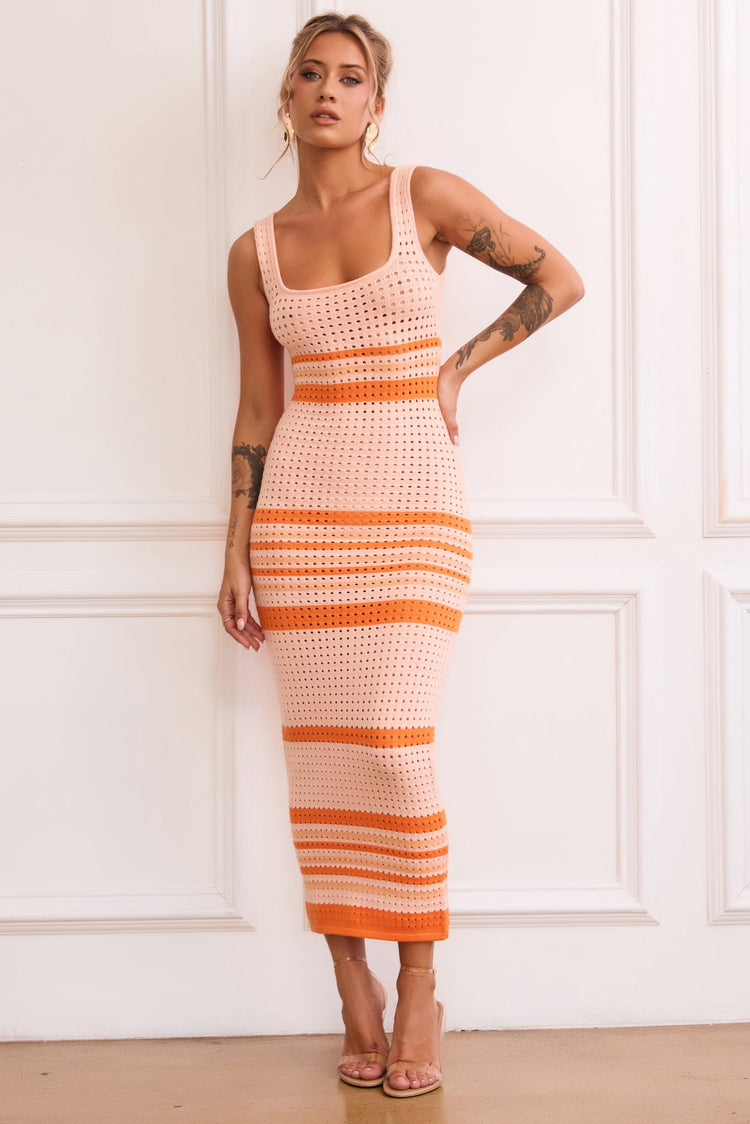 New Flow Knit Midi Dress - Orange for women
