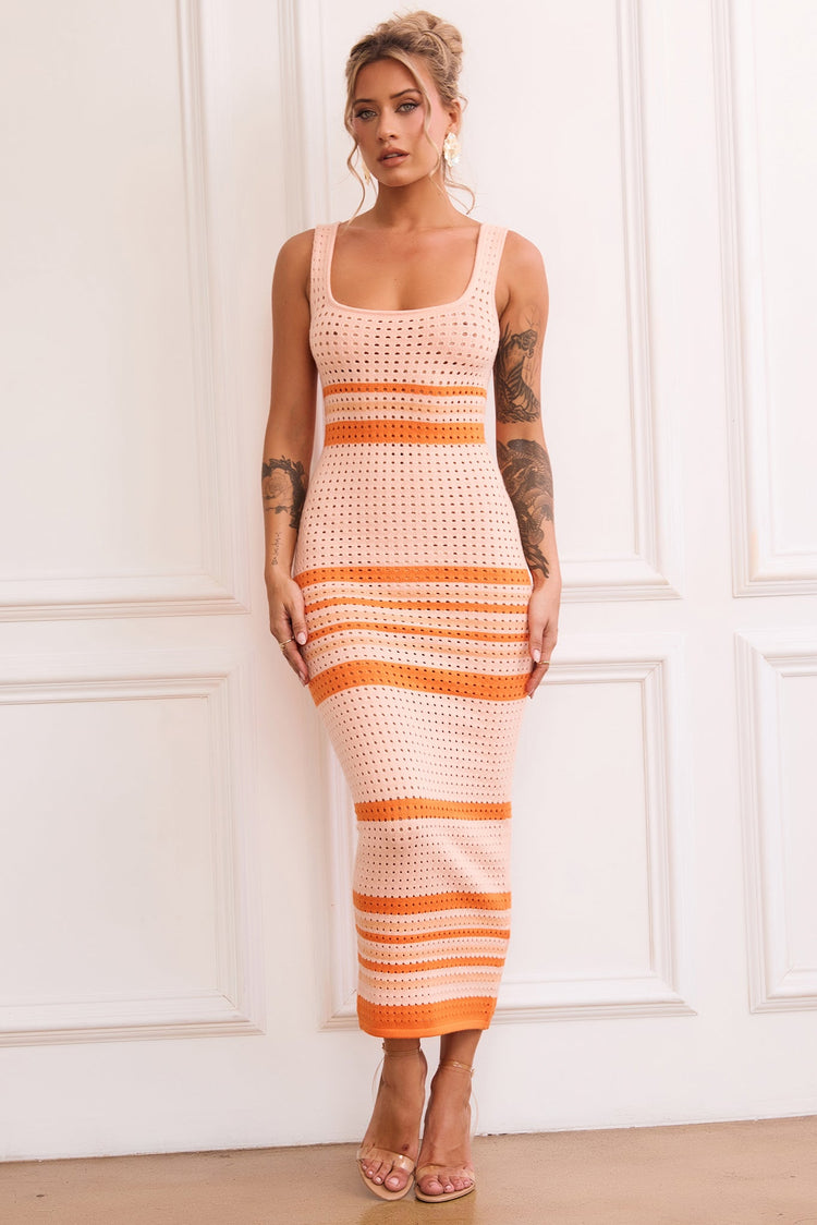 New Flow Knit Midi Dress - Orange for women