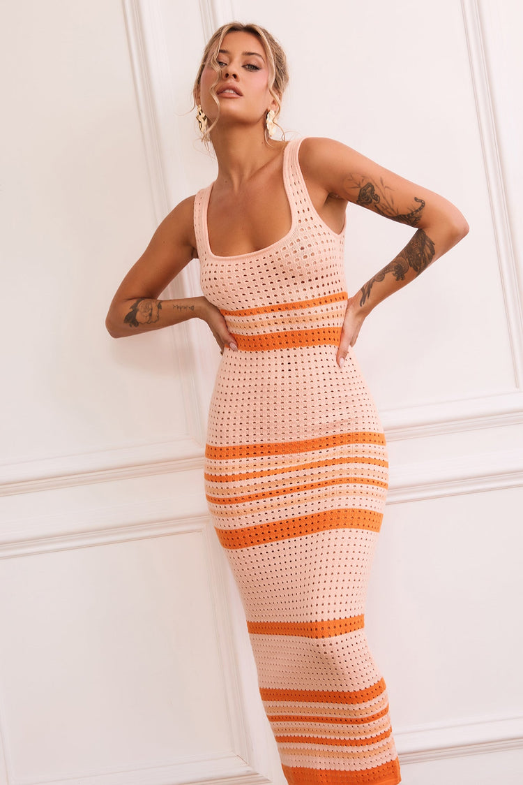 New Flow Knit Midi Dress - Orange for women