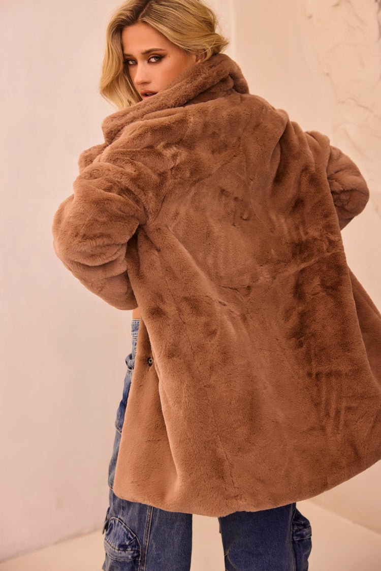 Next In Play Faux Fur Coat - Mocha for women