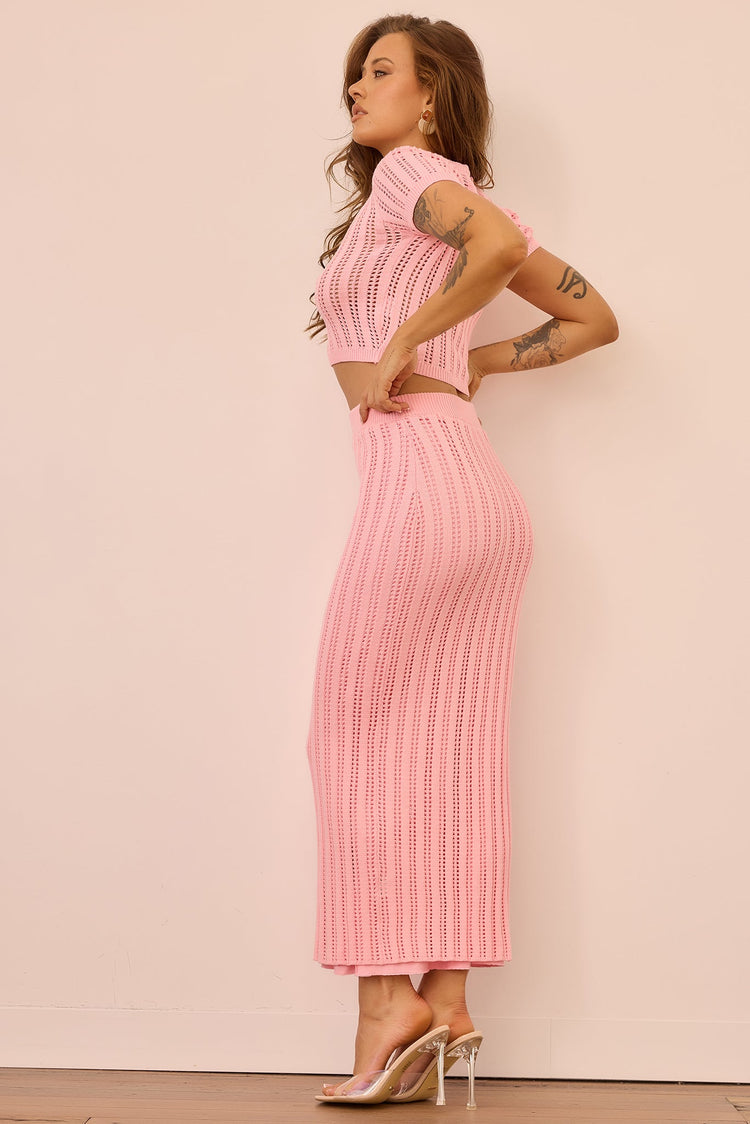 Night Breeze Knit Midi Skirt - Pink for women