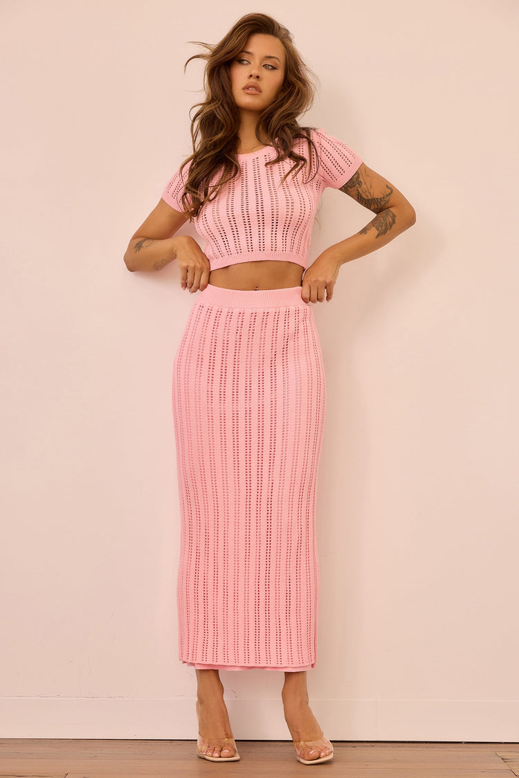 Night Breeze Knit Midi Skirt - Pink for women