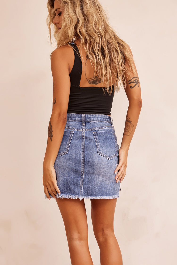 No Sense Denim Skirt - Washed Blue for women