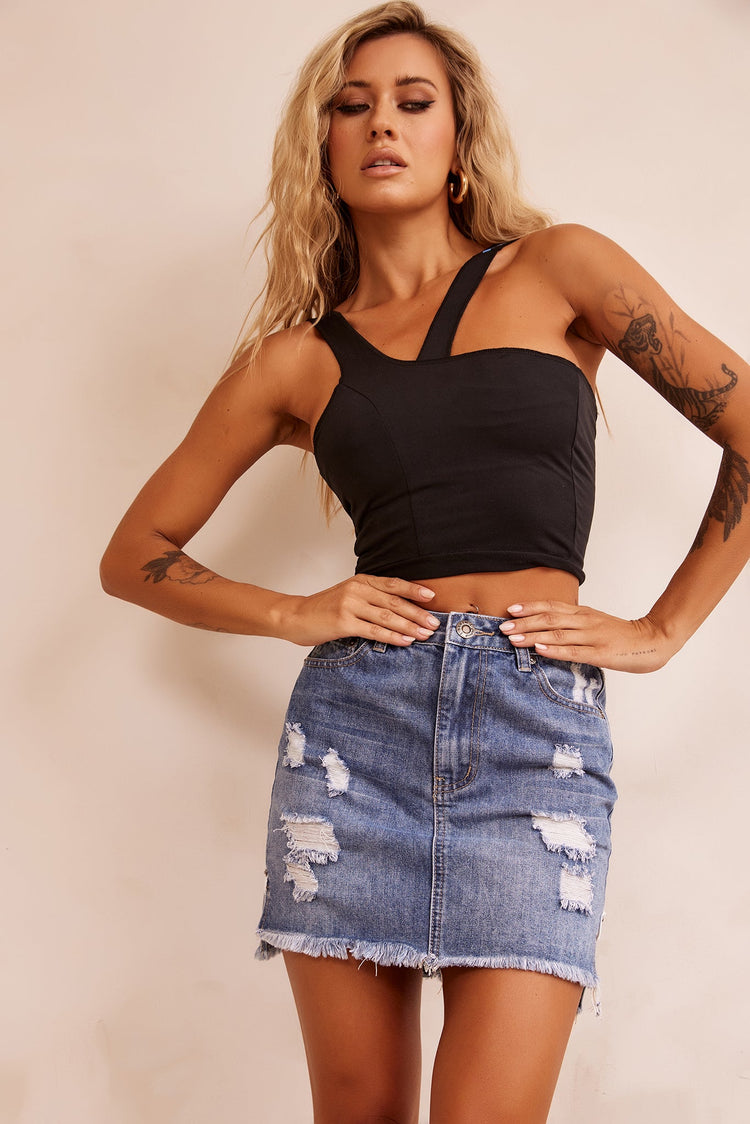 No Sense Denim Skirt - Washed Blue for women