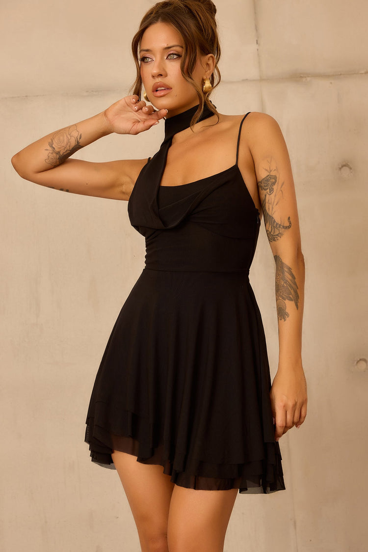 Nocturne Veil Mesh Mini Dress - Black for women