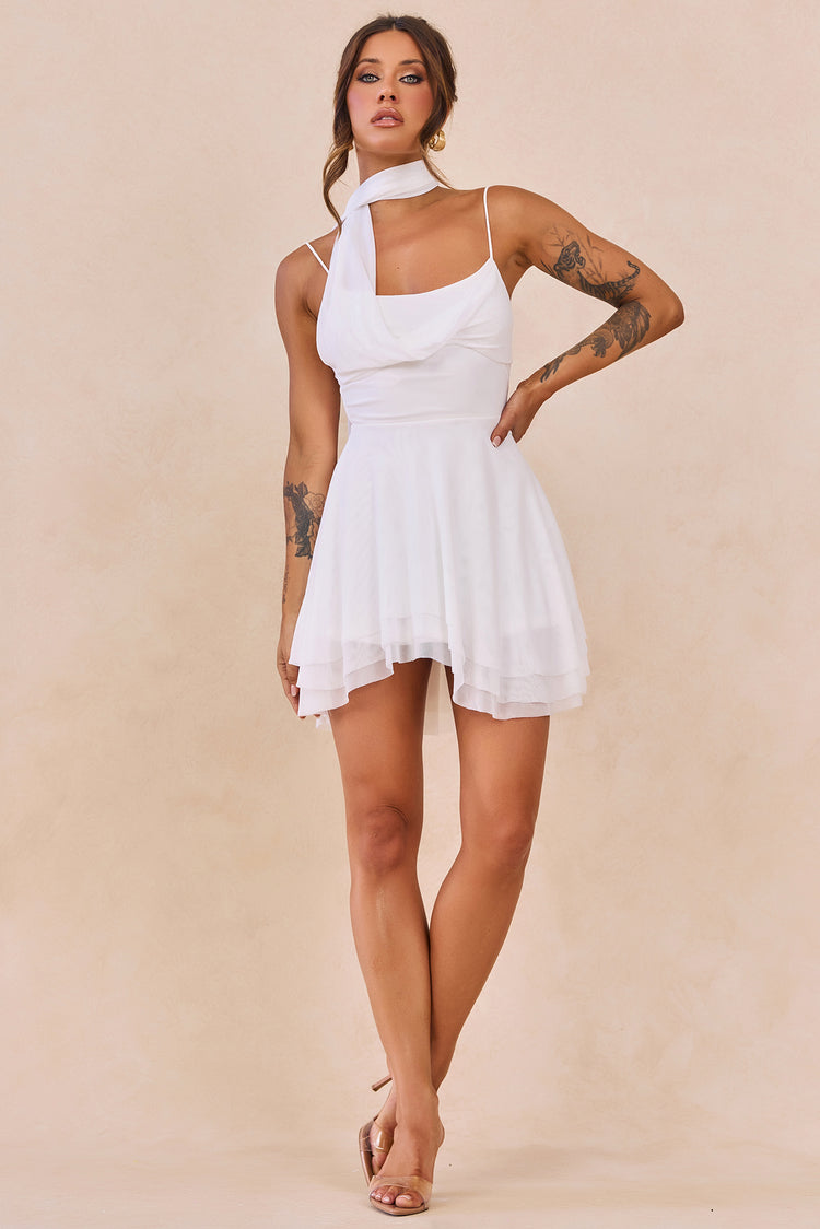 Nocturne Veil Mesh Mini Dress - White for women