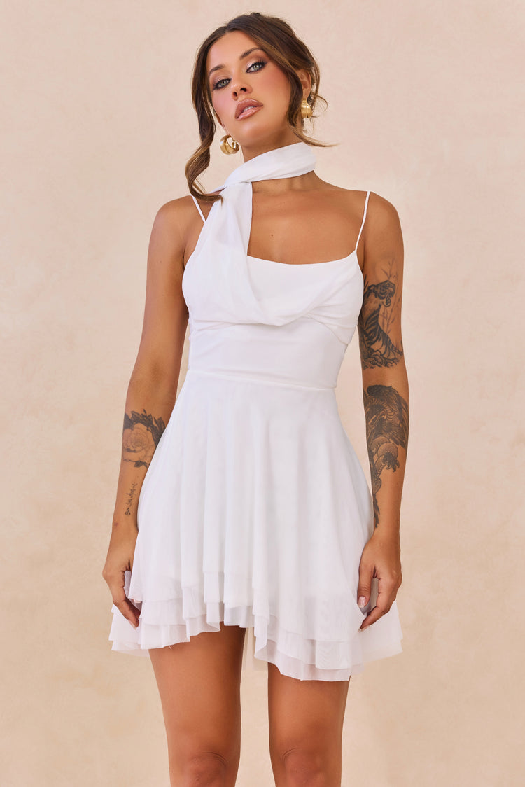 Nocturne Veil Mesh Mini Dress - White for women