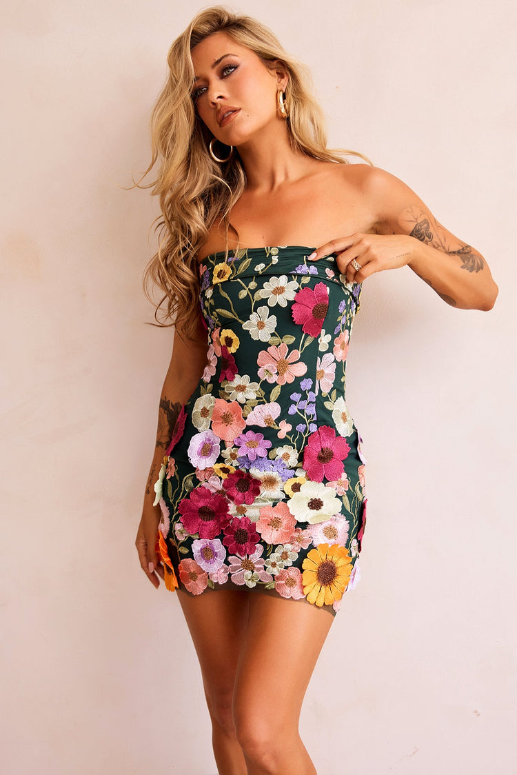 Opening Up Mini Dress - Forest Green for women