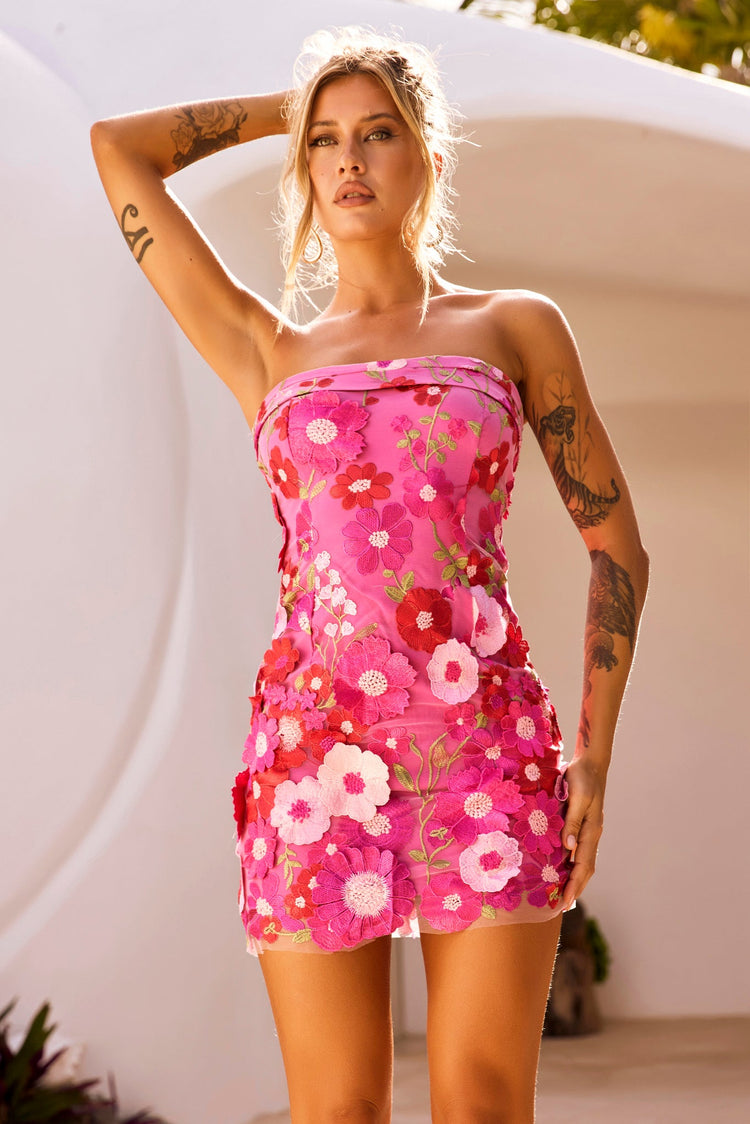 Opening Up Mini Dress - Hot Pink for women