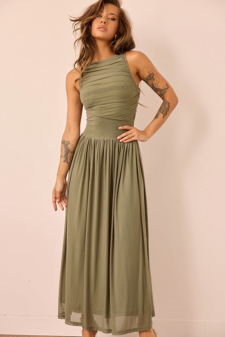 Painters Garden Maxi Dress - Olive for women