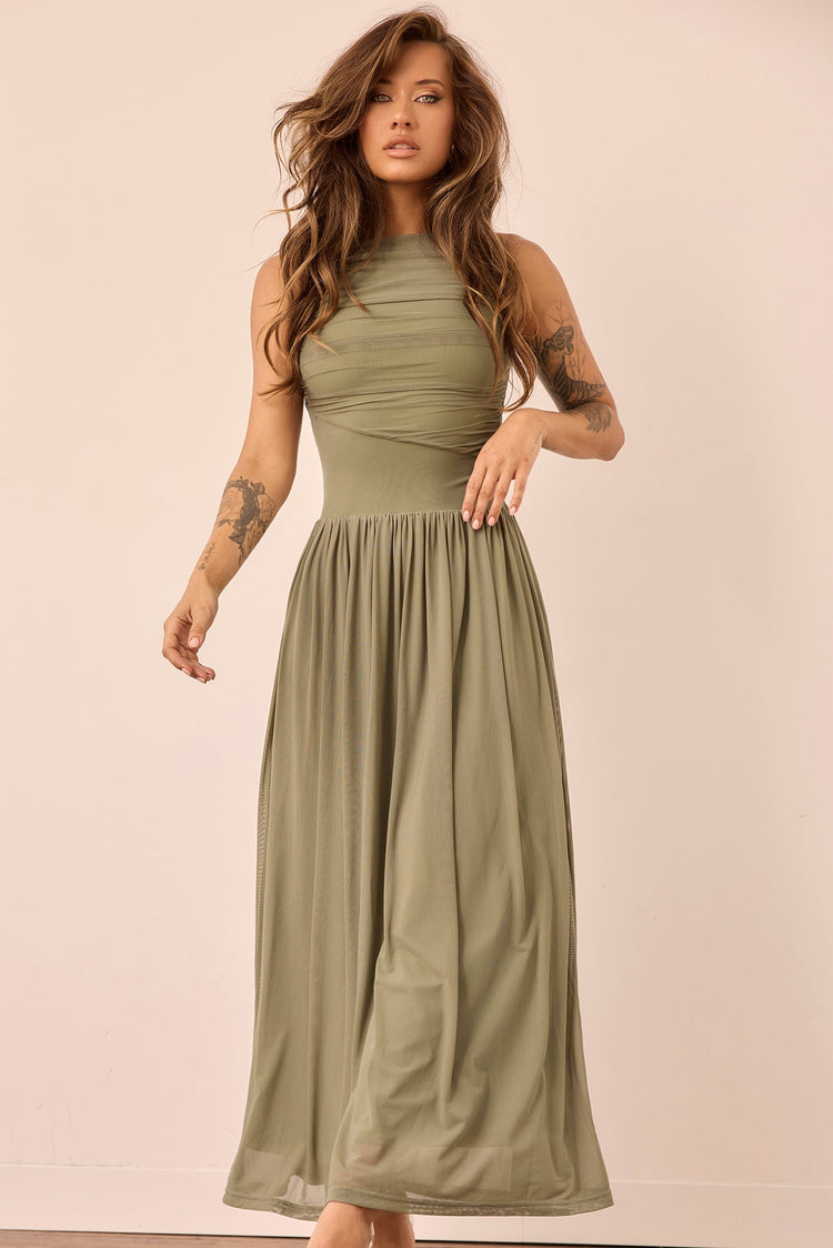 Painters Garden Maxi Dress - Olive for women