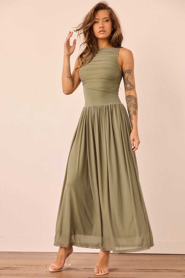 Painters Garden Maxi Dress - Olive for women