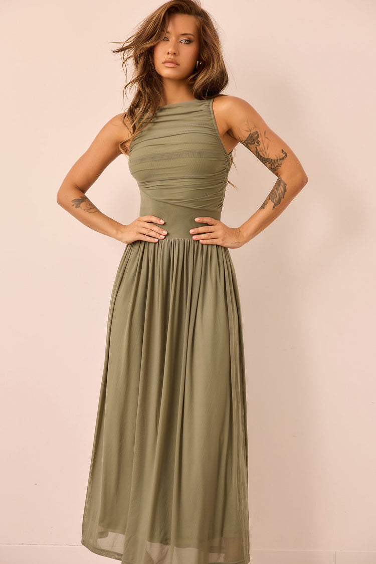 Painters Garden Maxi Dress - Olive for women