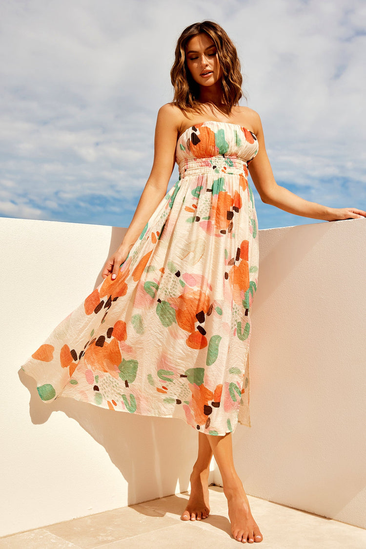 Palm Lover Midi Dress - Orange for women