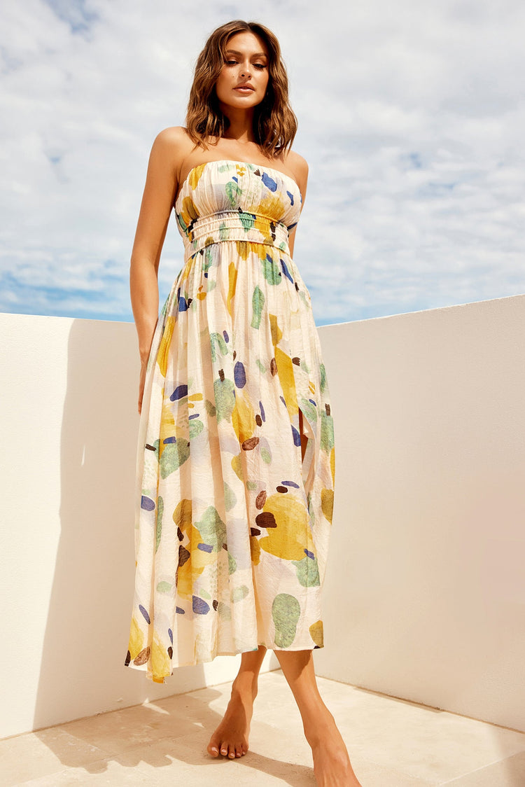 Palm Lover Midi Dress - Yellow for women