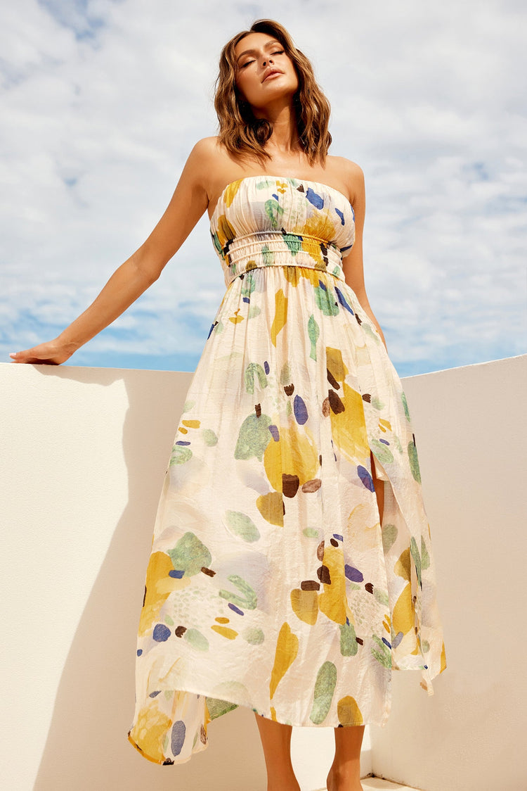 Palm Lover Midi Dress - Yellow for women