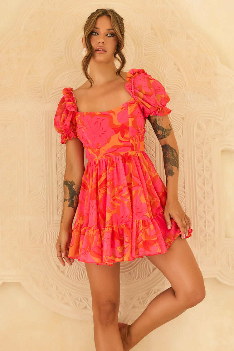 Paradise Pulse Chiffon Mini Dress - Red Multi for women