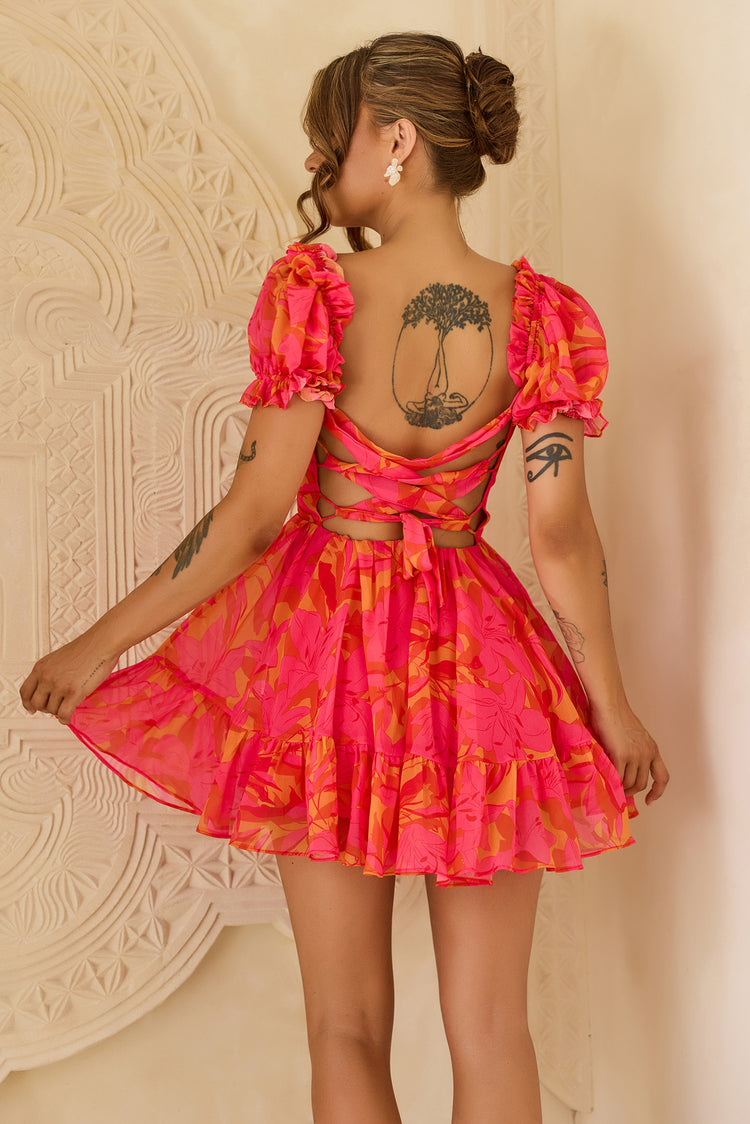 Paradise Pulse Chiffon Mini Dress - Red Multi for women