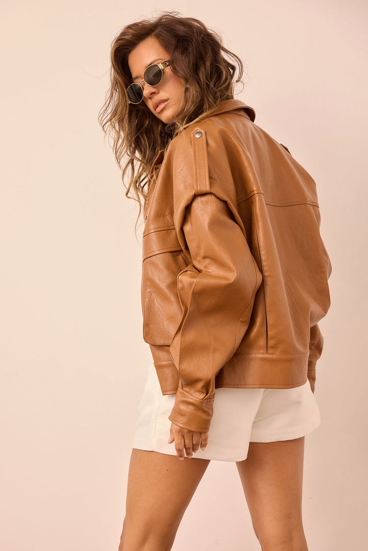 Penny Vegan Leather Jacket - Camel for women