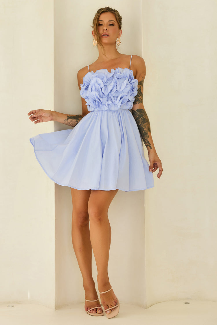 Petal Whirl Cotton Mini Dress - Cornflower for women