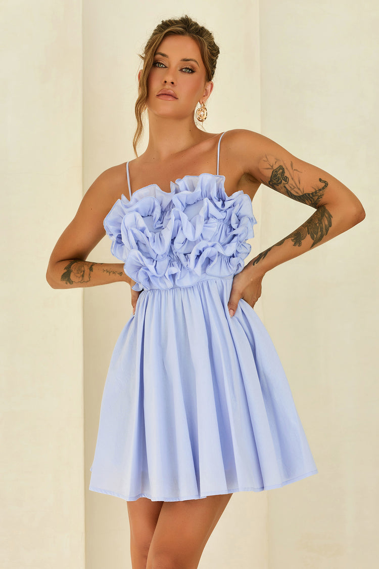 Petal Whirl Cotton Mini Dress - Cornflower for women