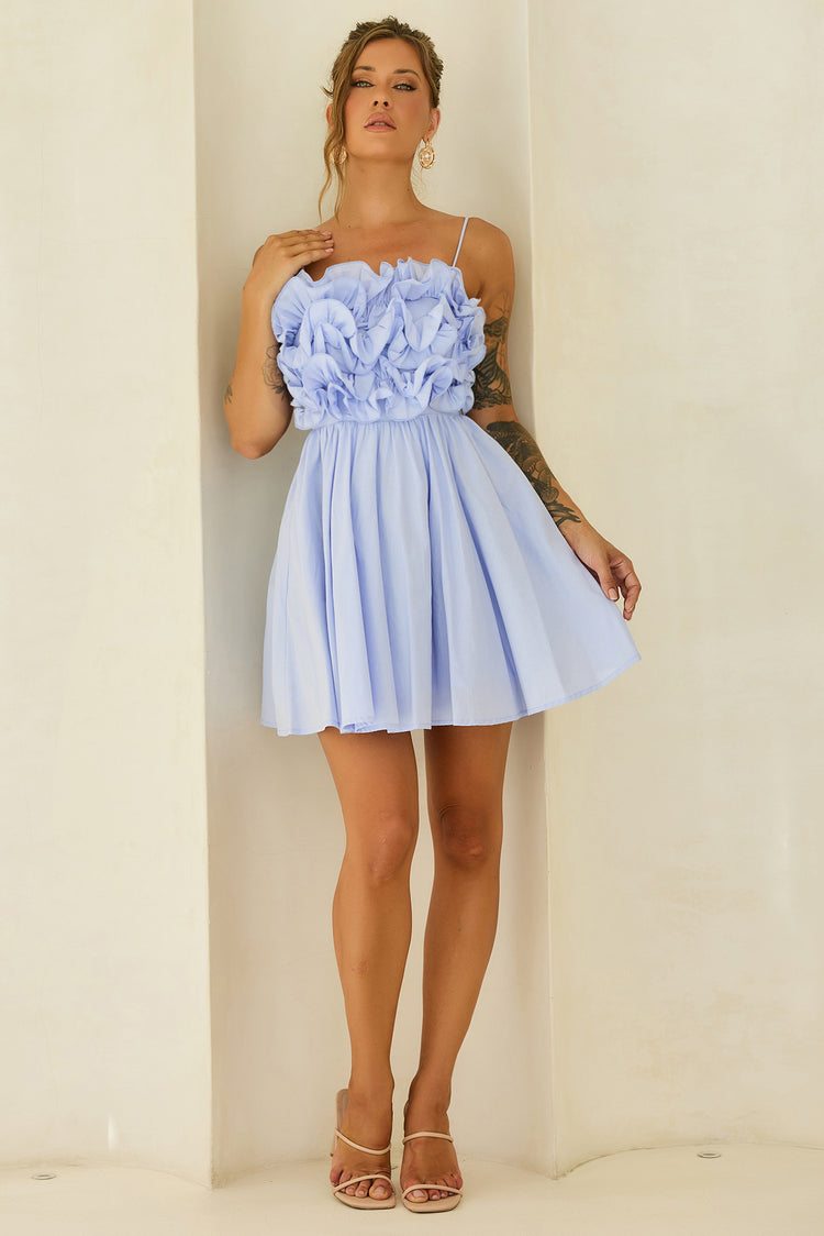 Petal Whirl Cotton Mini Dress - Cornflower for women