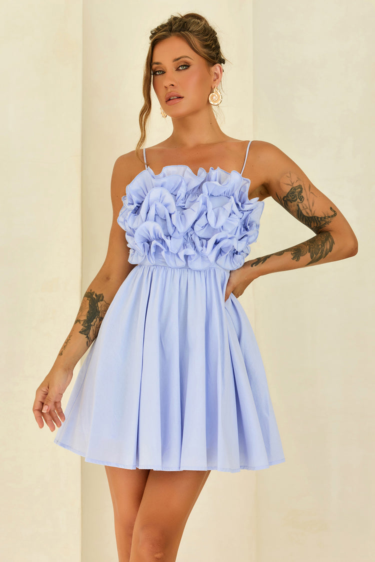 Petal Whirl Cotton Mini Dress - Cornflower for women