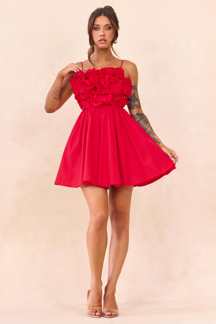 Petal Whirl Cotton Mini Dress - Red for women