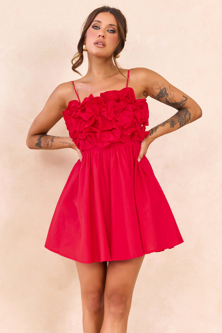 Petal Whirl Cotton Mini Dress - Red for women