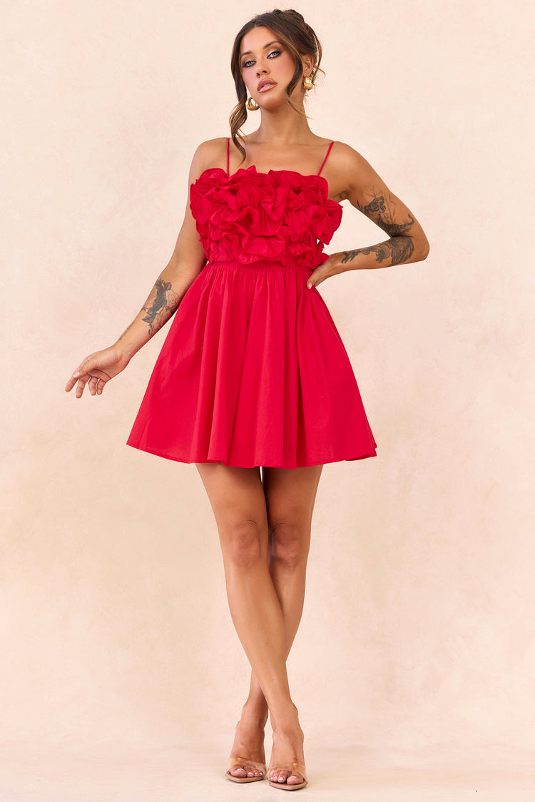 Petal Whirl Cotton Mini Dress - Red for women
